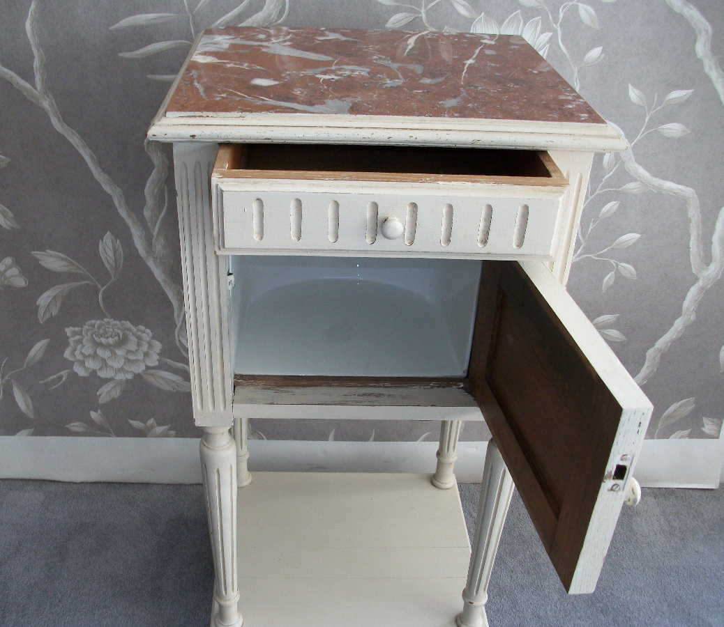 Antique Painted Bedside Cupboard with One Door and One Drawer